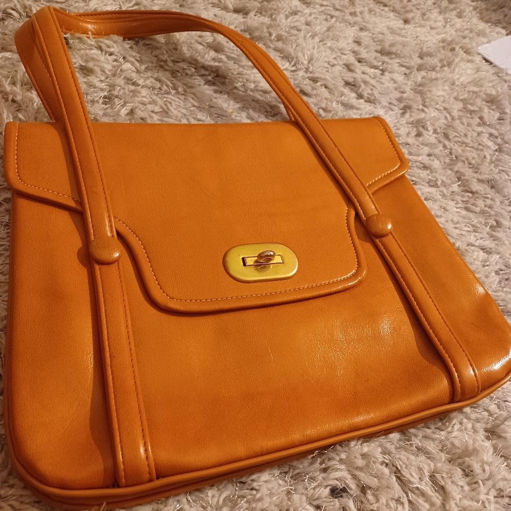 Vintage 50s Cognac Leather Flat Attache Bag